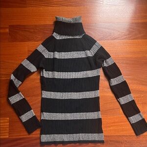 INC Striped Black and silver sparkly Turtleneck Sweater